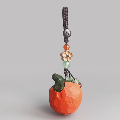 Handmade wood carving cat peach wood plum blossom woven keychain