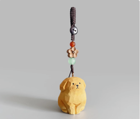 Hand-carved wood carving cute healing puppy golden retriever ornaments