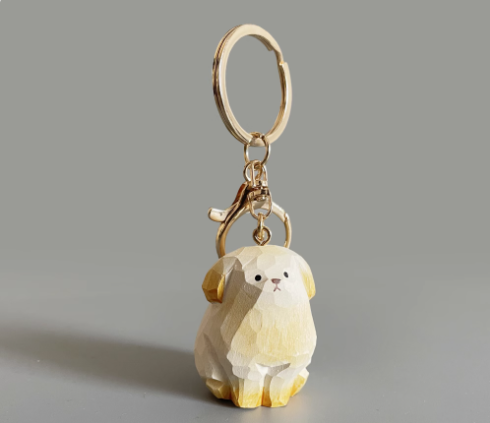 Hand-carved wood carving cute healing puppy golden retriever ornaments