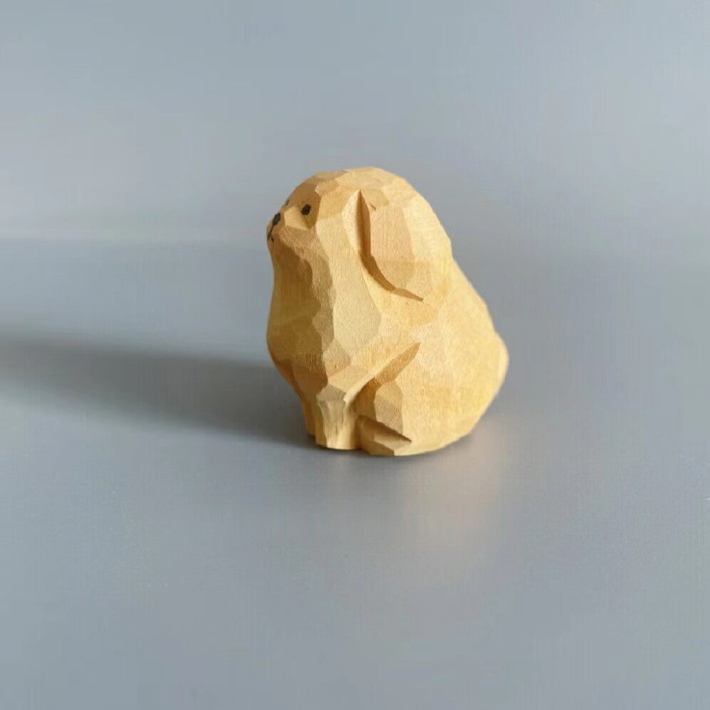 Hand-carved wood carving cute healing puppy golden retriever ornaments