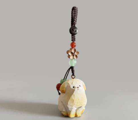 Hand-carved wood carving cute healing puppy golden retriever ornaments
